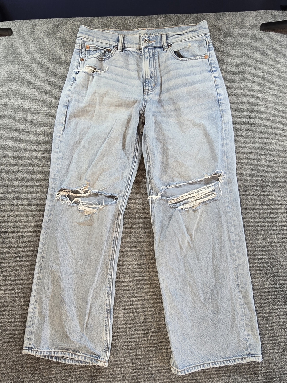 American Eagle Wide Leg Jeans Womens 6 Light Wash Distressed High Rise Denim